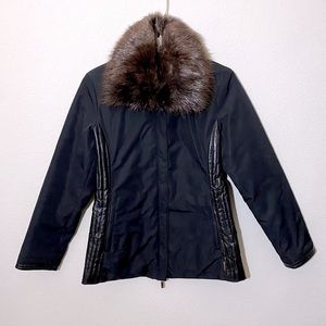 Vintage MONCLER Quilted Leather Trim Jacket w/ Removable Faux Fur Collar